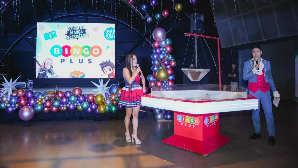 Hosts introducing the BingoPlus game segment inspired by Pinoy Drop Ball.