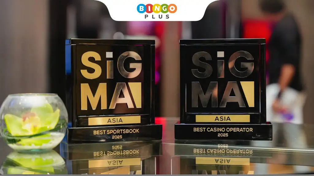 SiGMA Asia Awards 2025 plaque for Best Sportsbook 2025 and Best Casino Operator 2025.