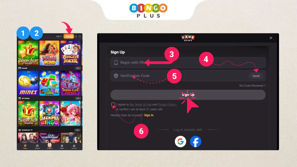Register on Gamezone step-by-step process