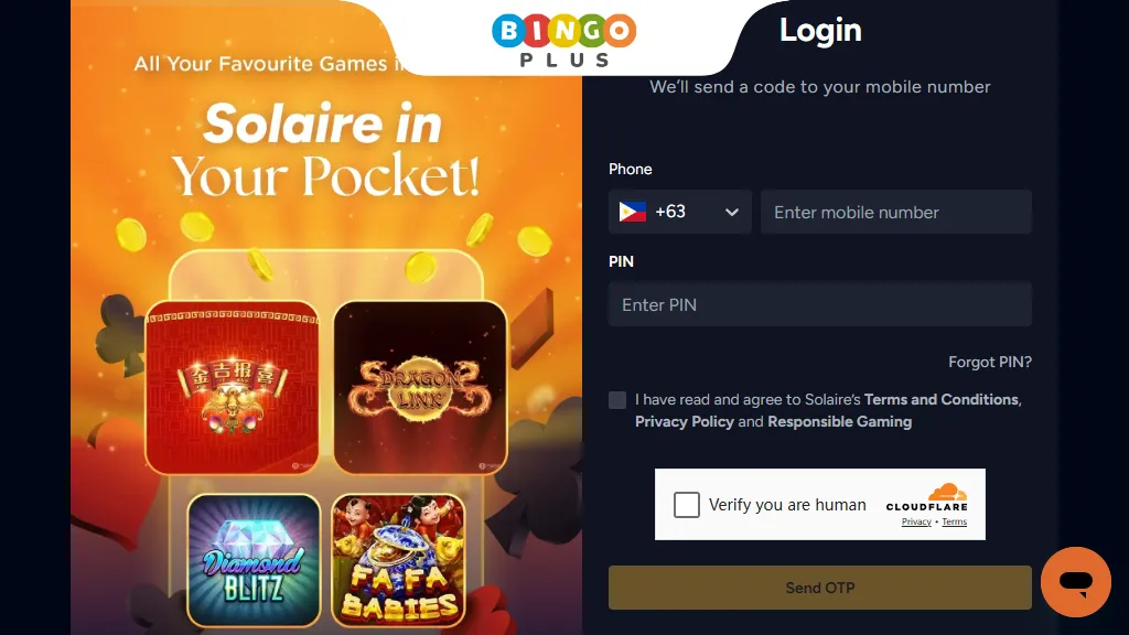Solaire Online Casino Login Page