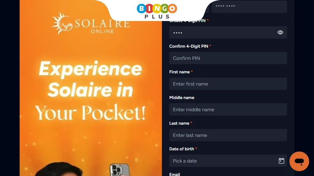 Solaire Online Casino Registration Page
