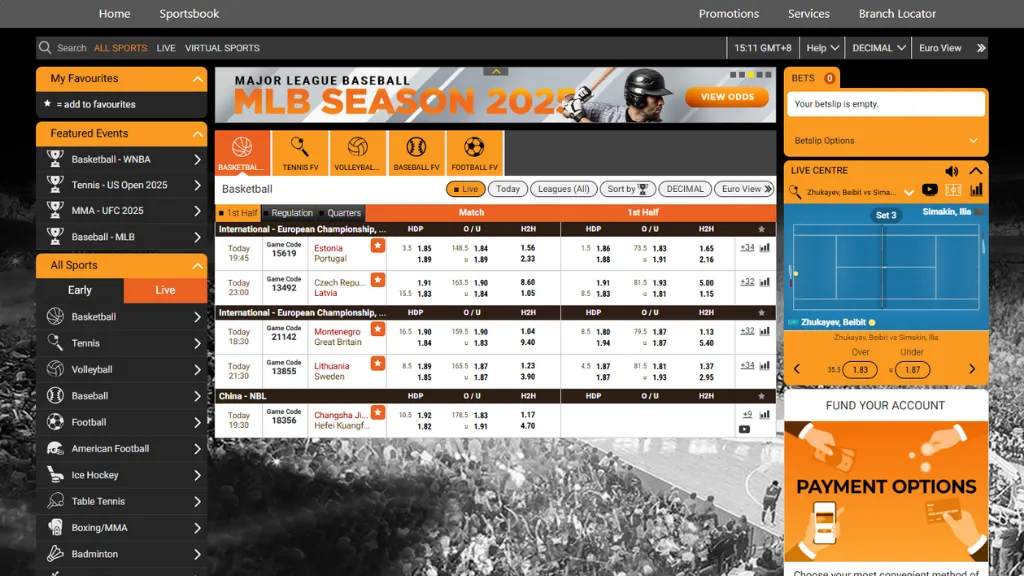 Screenshot of the MSW sports betting interface