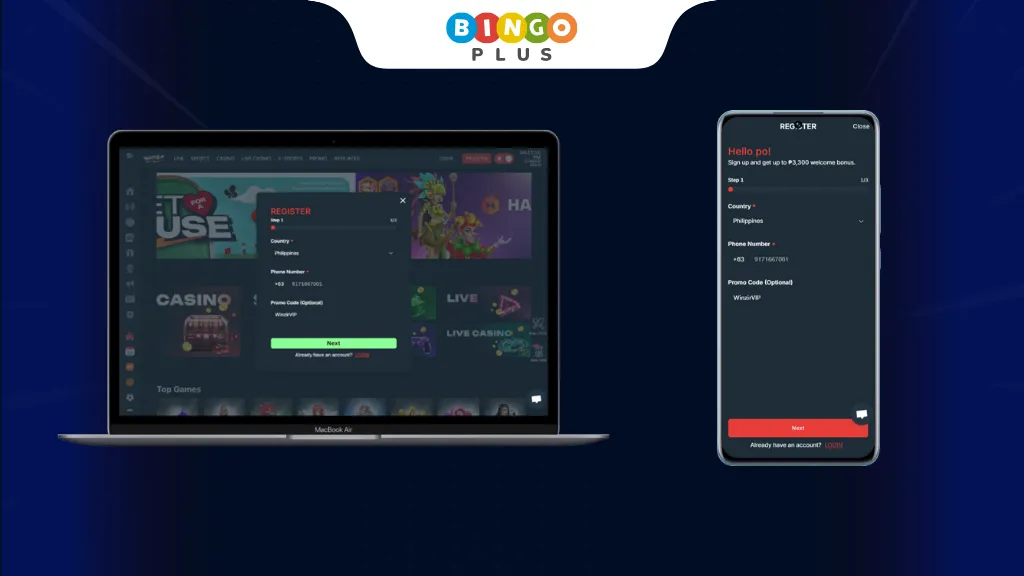 Winzir Casino registration page with phone number, email, and personal details form