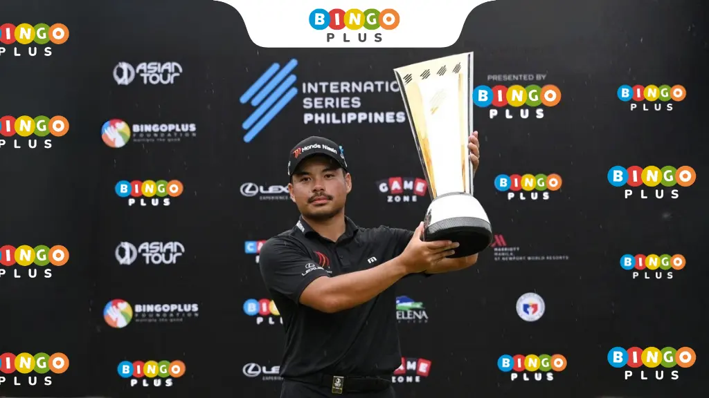 Miguel Tabuena holding the LIV Golf International Series Philippines championship trophy