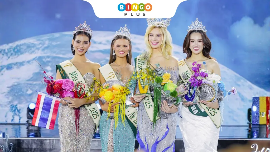 2025 Miss Earth coronation event, featuring a grand stage and lively pageant atmosphere