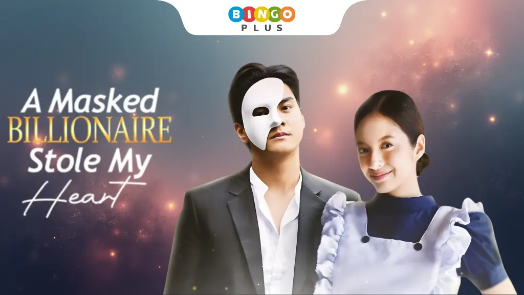 Horizontal poster of "A Masked Billionaire Stole My Heart", romantic theme featuring a mysterious billionaire