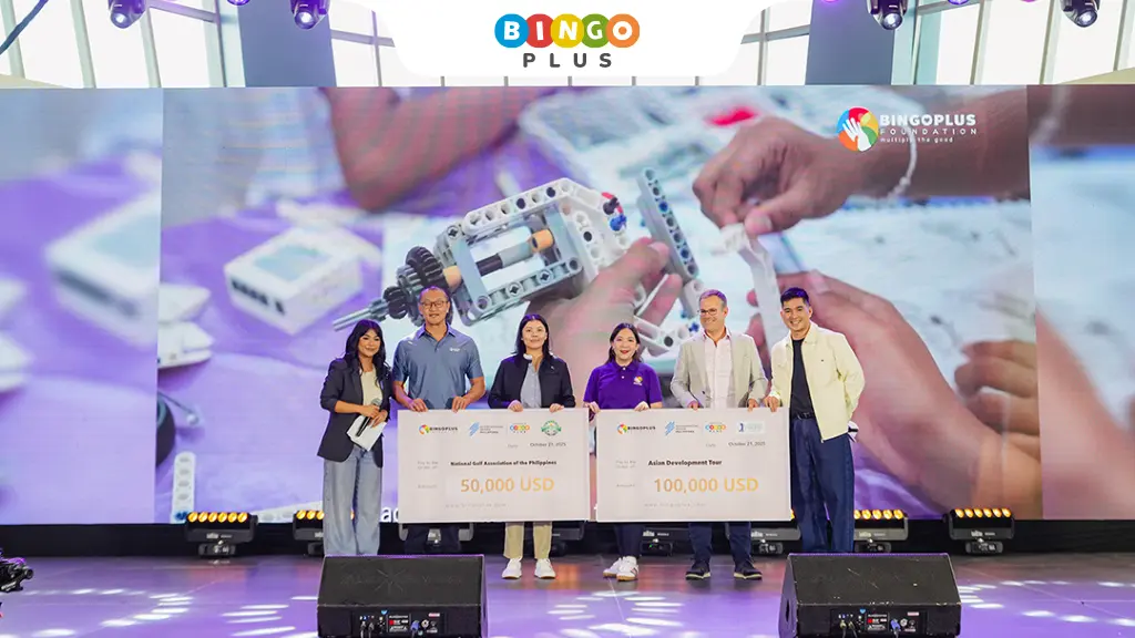 BingoPlus donated US$50,000 to the National Golf Association of the Philippines (NGAP) and a check for US$100,000 to the Asian Development Tour (ADT).