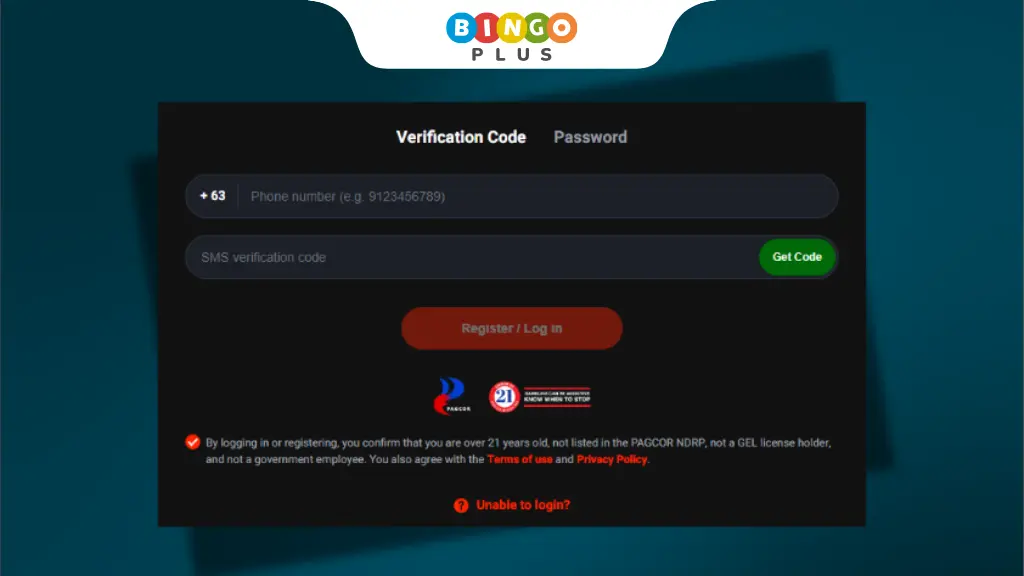Hawkgaming Casino Login and Register Page on PC