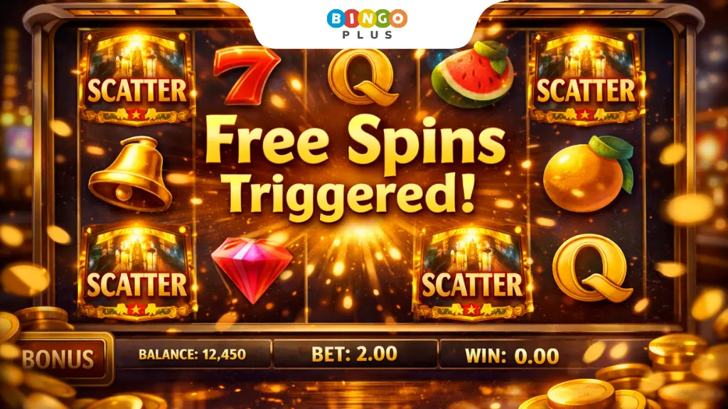 Scatter symbols triggering free spins in an online slot game