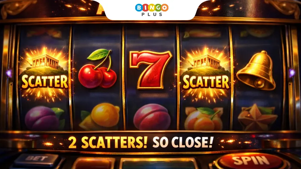 The slot machine showed two Scatter symbols, which brought them close to winning, but they missed.