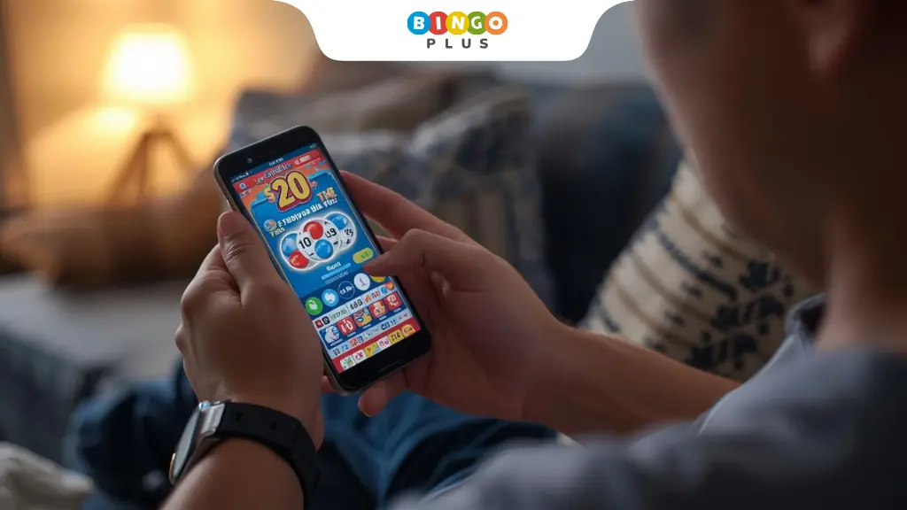 Filipino player enjoying online bingo on a mobile phone in the Philippines