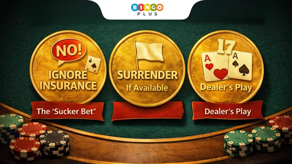 Three golden coins representing golden rules for blackjack