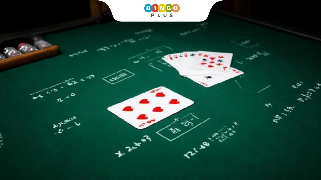 Mathematical equations and playing cards representing blackjack odds