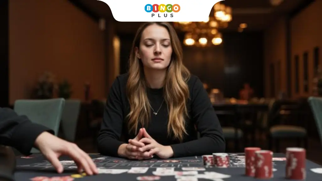 Person meditating or staying calm amidst chaos, representing mental resilience in blackjack