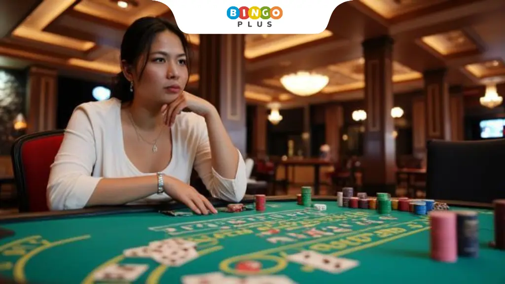 Player making a decision at a blackjack table