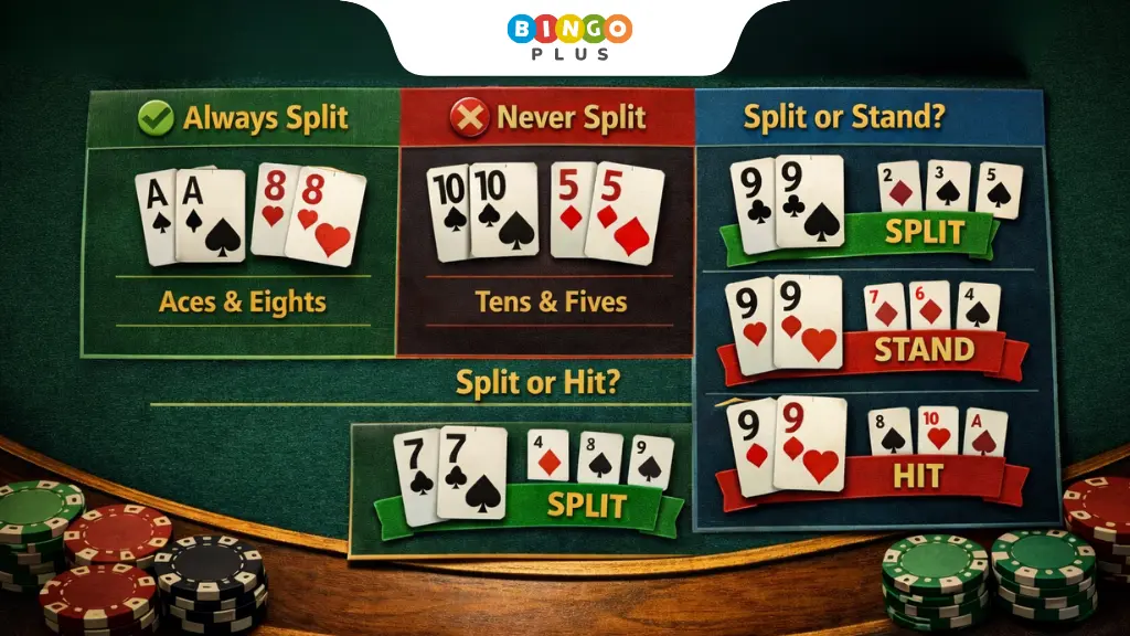 Diagram illustrating blackjack pair splitting rules
