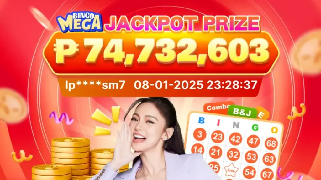 Official BingoPlus congratulatory banner celebrating the ₱74.7 Million jackpot winners