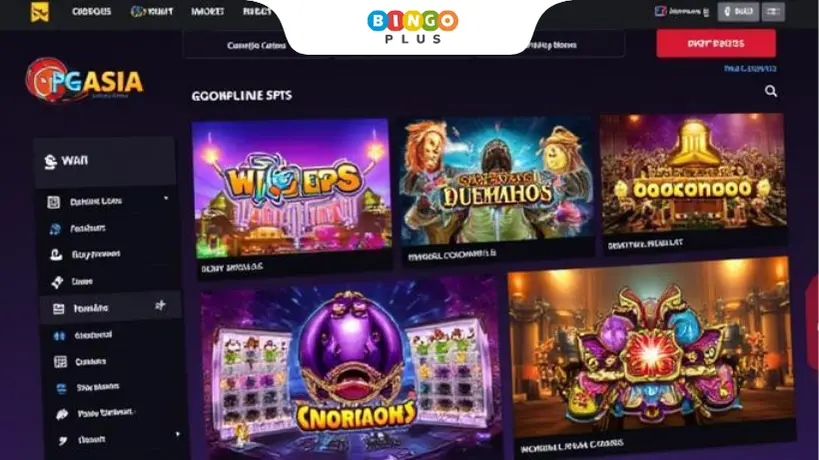 Screenshot-style view of PGasia online casino with slots and table games