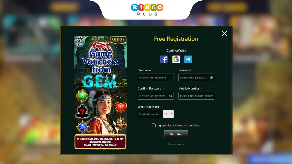 Milyon88 Login Page