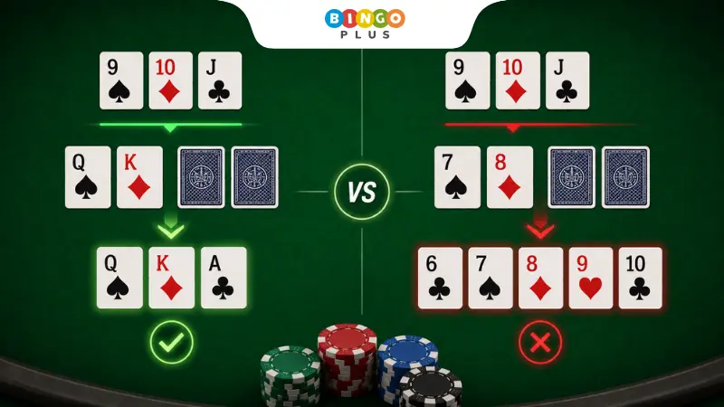 Comparison between nut straight and lower straight in Omaha Poker