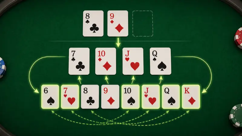 Diagram showing how a wrap is formed in Omaha Poker